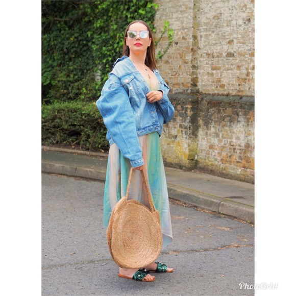 SOLD! Zara Pearl Detail Green Floral Slides Sandal - Picture 5 of 8